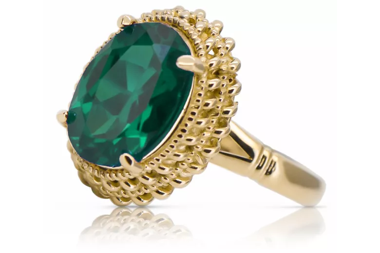 Vintage craft Ring Emerald 14K Yellow gold vrc068y